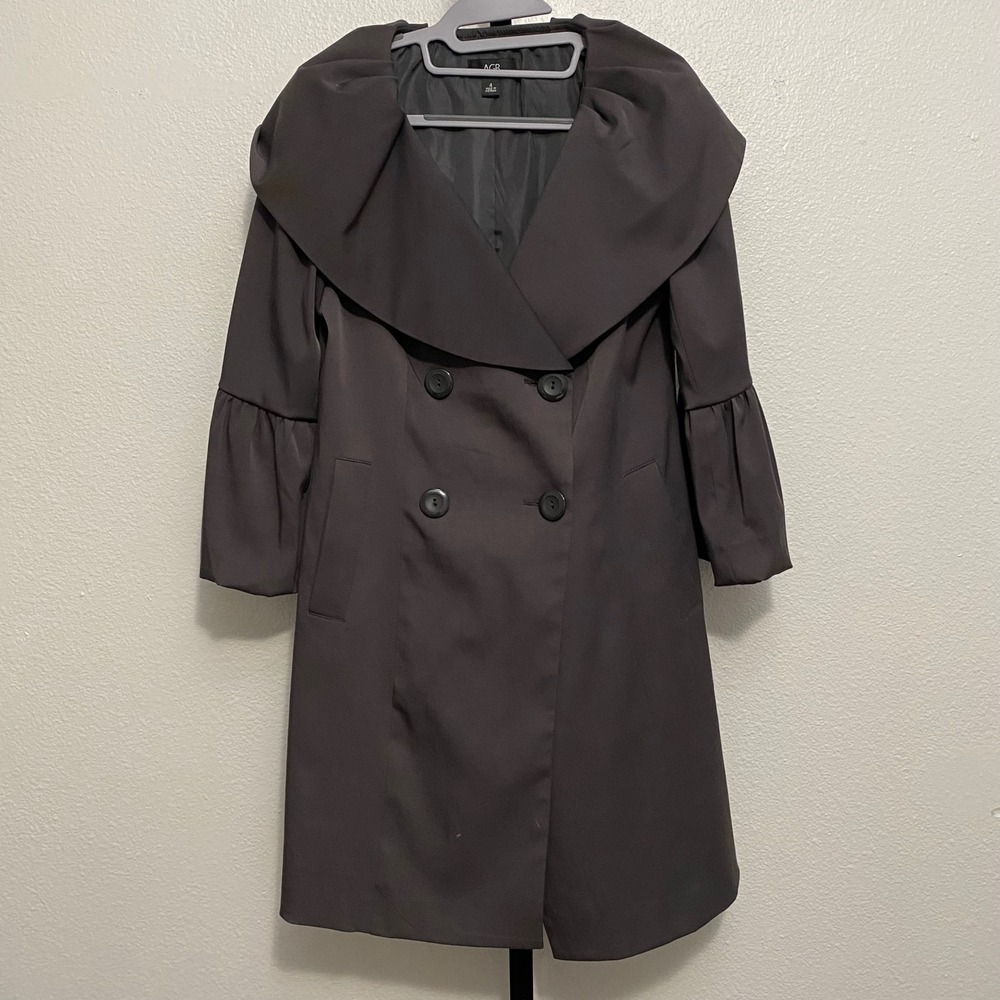 Women's Double Breasted‎ Foldover Neck Gray Pea Coat 4 Preppy Transitional